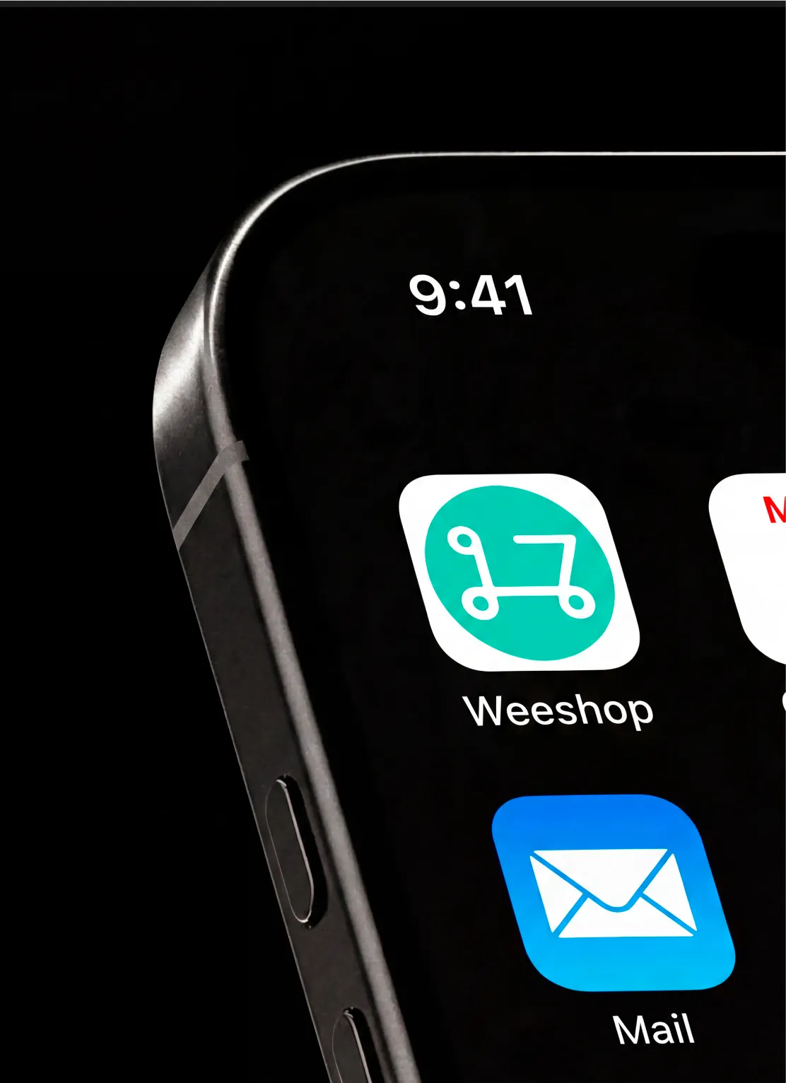 Close-up of a smartphone screen showing Weeshop app icon.